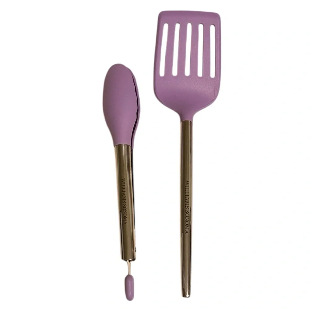 Williams Sonoma Stainless-Steel Silicone Slotted Turner + Tongs in Purple/Lilac